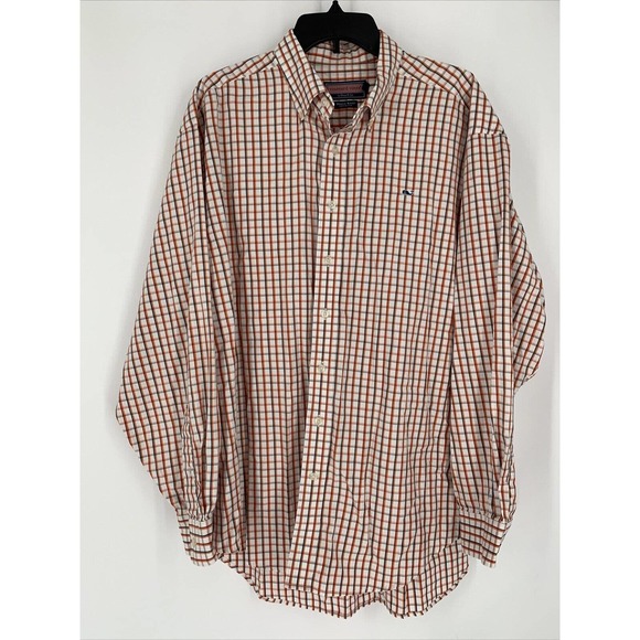 Vineyard Vines Whale‎ Shirt Orange Blue Plaid Sz XL Long Sleeve Shep & Ian - Picture 2 of 8